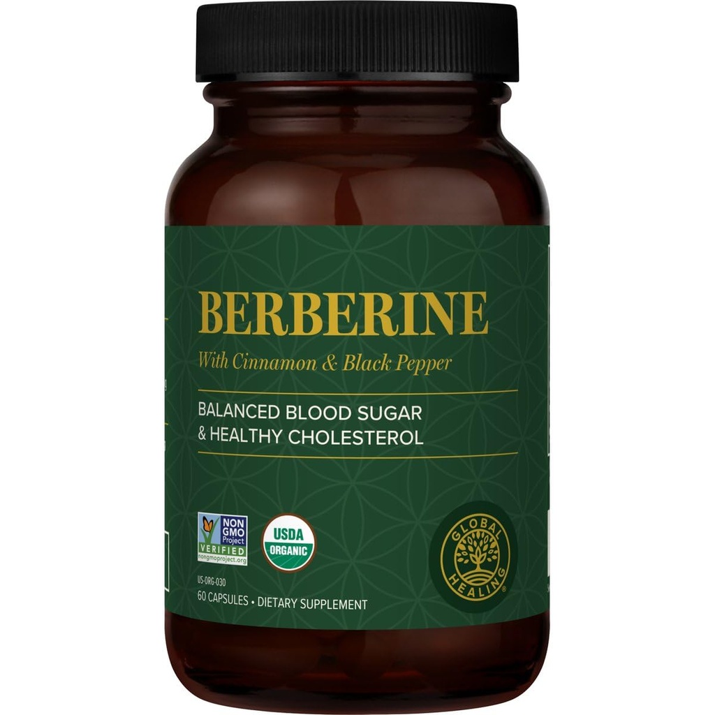 Global Healing Center - Organic Berberine (Berberina) s Ceylon Cinnamon & Black Pepper, 1200 mg - Extra Strength Berberine Supplement & Complex for Weight Loss (60 Kapsle)