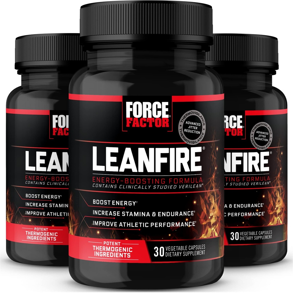 FORCE FACTOR LeanFire, 3- Pack, Pre Workout Energy Pills s Green Tea Extract a kofein zvýšit energii, Build Lean Muscle, Zlepšit atletický výkon, a zvýšit koncentrace, 90 Kapsle
