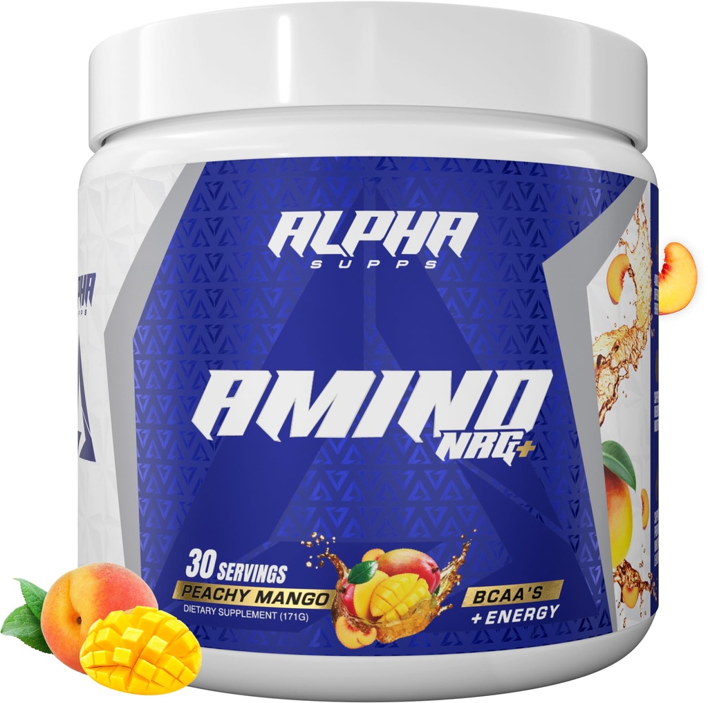 Alfa Supps Amino NRG + BCAA Amino Energy Recovery Powder - Hydration Blend with Electrolytes - Focus Blend for Optimal Performance Support in Men & Women (30 Servings, Peachy Mango)