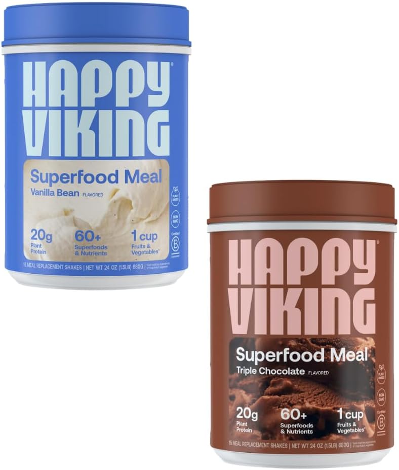 Happy Viking Vanilla a čokoládový protein Powder, by Venus Williams, 20G Protein, Low Carb, Keto, Vegan, gluten- Free, Superfoods, Kompletní strava náhrady, 2 Canysters (24 oz. Každý)