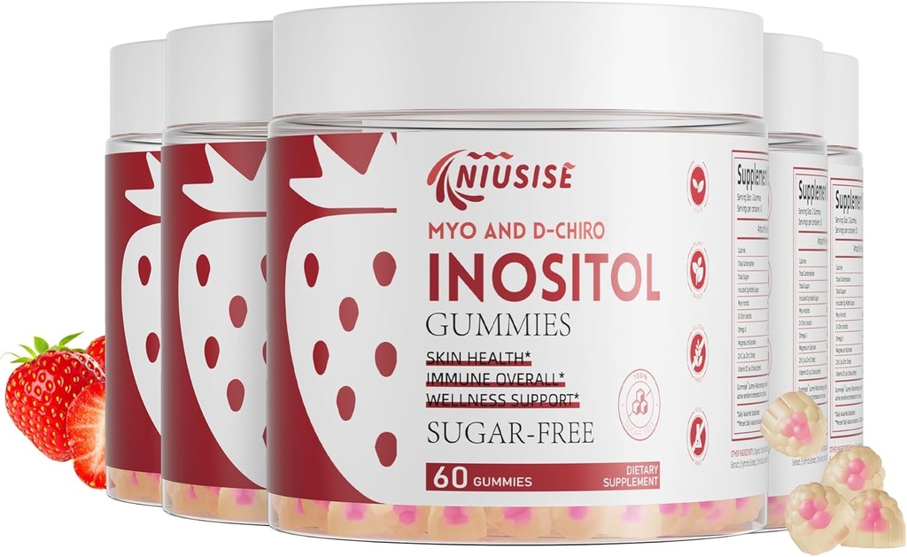 Inositol Gummies, Inositol dodatek s Myo- Inositol & D- Chiro Inositol + vitamin D3, Ideální 40: 1 poměr, s hořčík Glycinát 400mg, podporuje Pravidelný cyklus pro ženy, Vegan, 5 Pack
