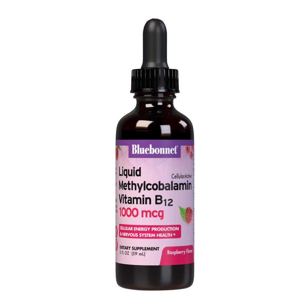 Bluebonnet Nutrition Liquid Cellular Active Methykobalamin Vitamin B12, 1000 mcg, Pro výrobu a nervový systém Zdraví, Soy- Free, Gluten- Free, Dair- Free, Vegan, 2OZ, 59 Serving
