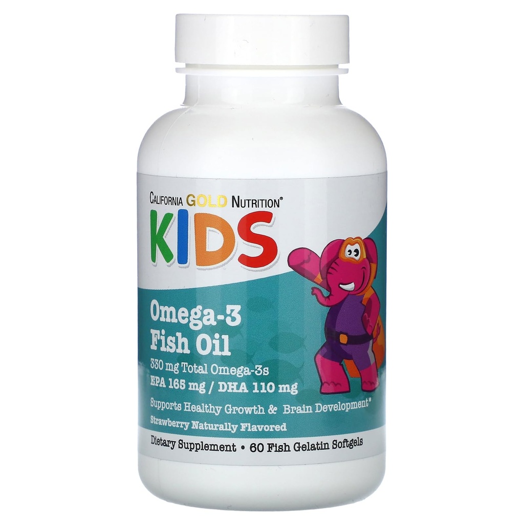 California Gold Nutrition Kid 's Omega-3 Fish Oil, Natural Strawberry, 60 Fish Gelatin Softgels