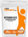 BulkSupplements.com Vitamin B12 Powder - jako kyanokobalamin, vitamin B dodatek, esenciální vitaminy - gluten zdarma, 20mg na servírování, 1kg (2,2 kg) (balení po 1)