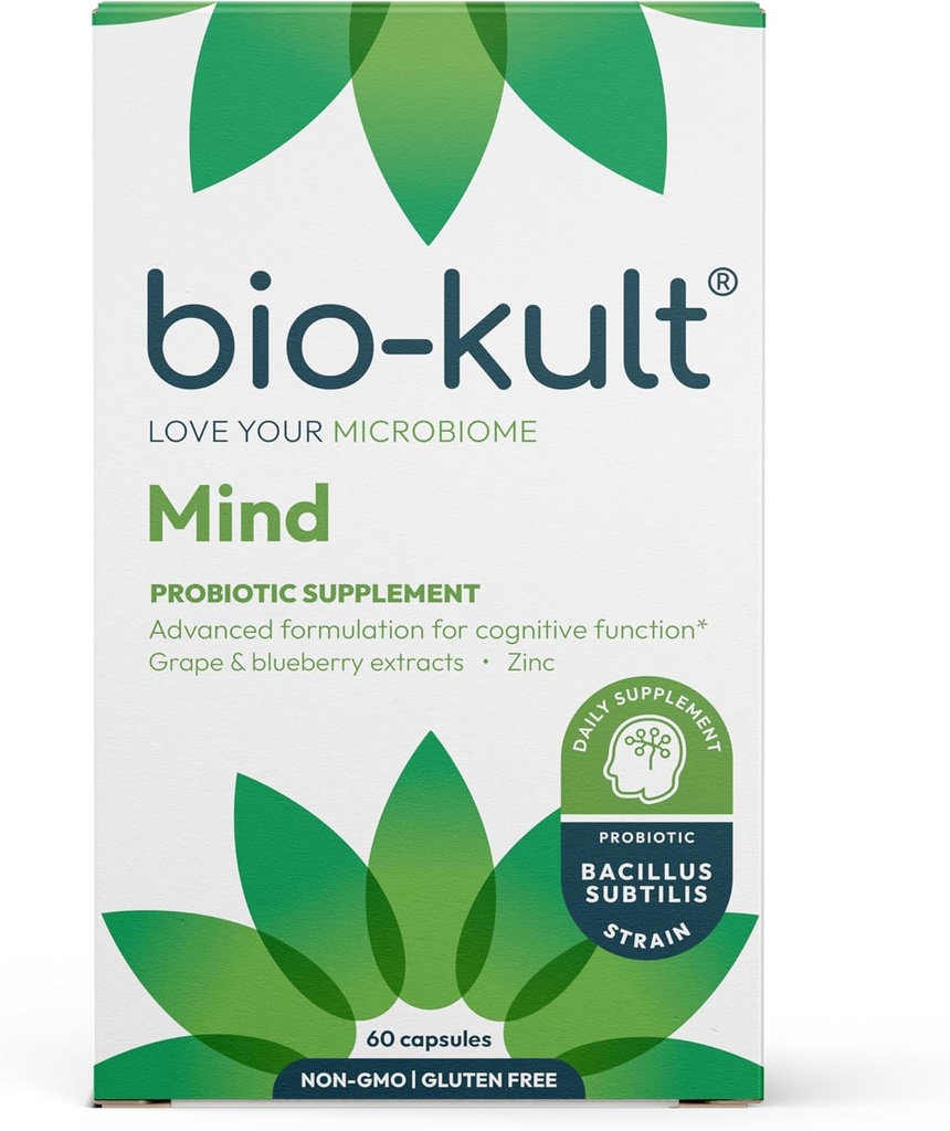 Bio- Kult Mysl 124; Bacillus + Zinek, Grape & Blueberry Extracts I124; Brain & Gut Podpora 124; Kognitivní funkce I124; 60 Kapsle