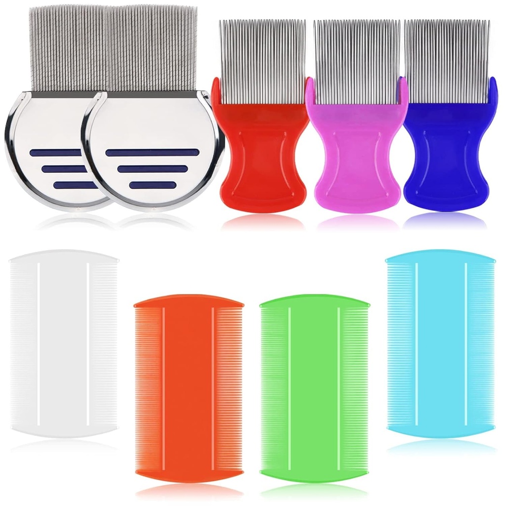 LABOTA 9 Pcs Lice Combs, Flea Combs, Hair Comb Double Siced Fine Tooth Combs, Odstranit lupy Comb s kovovými zuby, nerezové oceli Louse a nit Comb pro ošetření hlavy Lice