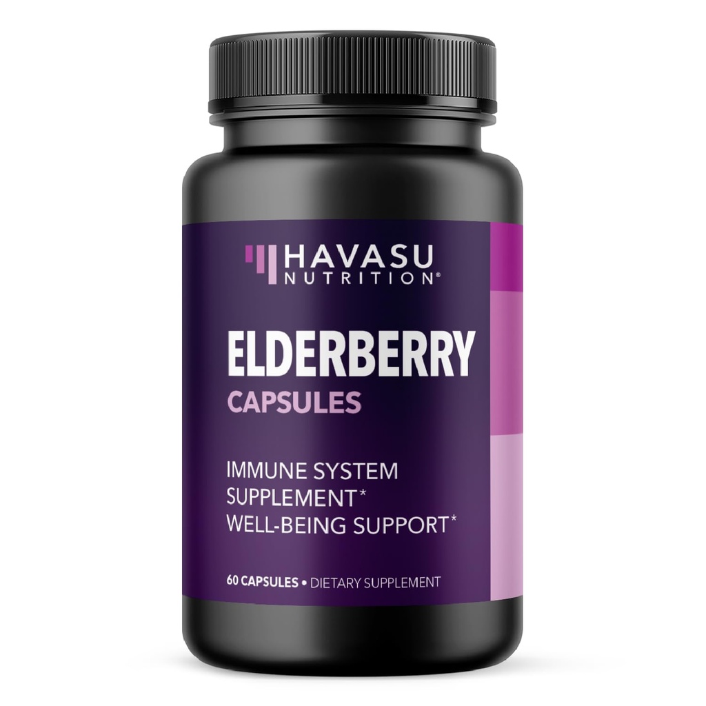 Sambucus Black Elderberry Kapsle - Doplněk pro imunitní podporu pro dospělé - 400mg Extract Per Serving pro celkové Wellness - Vegetarian- Friendly, Non- GMO, Neochucené - 60 Počet, 2 měsíce Dodávka