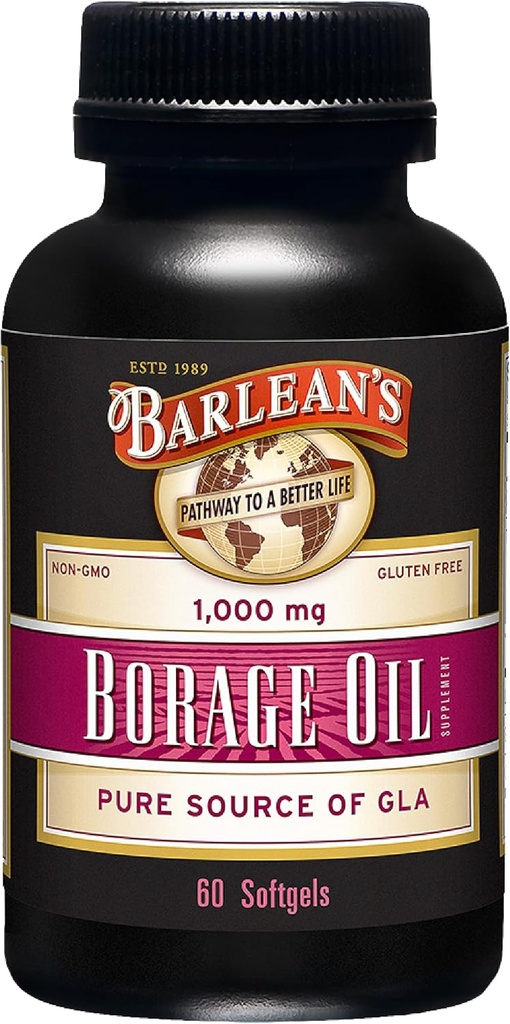 Barlean 's Brugage Oil Doplňky, Studené lisované čisté Brutnák Seed Oil Supplement Softgels for Men and Women, 1000 mg GLA Fatty Acids, 60 Počet