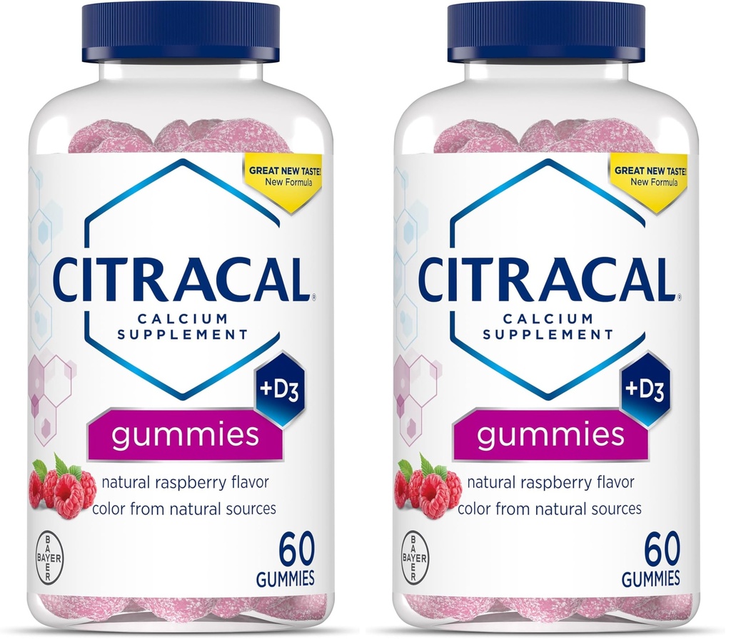 CITRACAL doplněk vápníku Žvýkačky, Žvýkací vápník s vitamínem D3, podporuje zdraví kostí, Vápník Žvýkačky pro věky 12 +, Přírodní Malina Flavor, 60 Počet (balení po 2)