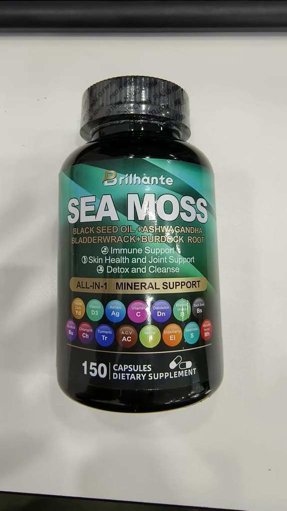 Sea Moss 27,850mg Ashwagandha 1000mg Black Seed Oil 4000mg Ashwagandha doplňky Vitamin C & D3 s Bladderwrack, Ginger, Burdock Kořen pro imunitní systém- 145 Kapsle