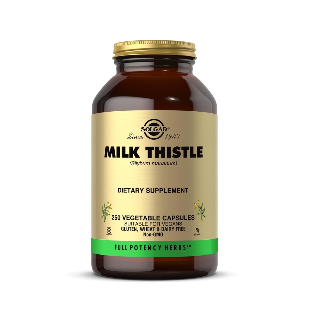 Solgar Milk Thistle - 250 Zeleninové kapsle - Plná potence (FP) - Non- GMO, Vegan, Gluten Free, Dairy Free, Kosher - 250 Služeb