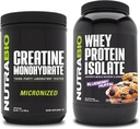 NutraBio Creatine Monohydrát, Neochucené, 500g a syrovátkové bílkoviny izolát, borůvkový muffin, Doplněk Bundle - Svalová energie, Lean růst svalů, zotavení, a síla