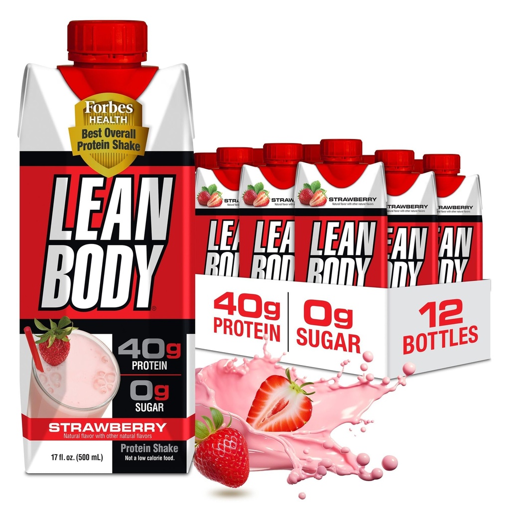 Labrada Lean Tělo Ready- to- Drink Jahodový protein Shake, 40g Protein, Syrovátka, 0 Cukr, gluten Free, 22 Vitamíny & Minerály, 17 Ounce (Recyklabilní karton & Lid - balení po 12) LABRADA