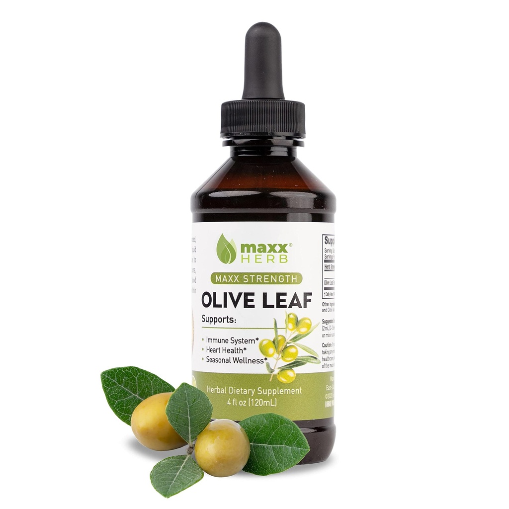 Maxx Herb Olive Leaf Extract - Max Strength Oleuropein Liquid Absorbs Lepší než Kapsle nebo čaj, pro imunitní podporu, srdeční zdraví a sezónní Wellness - 4 Oz Lahvička (60 Servings)