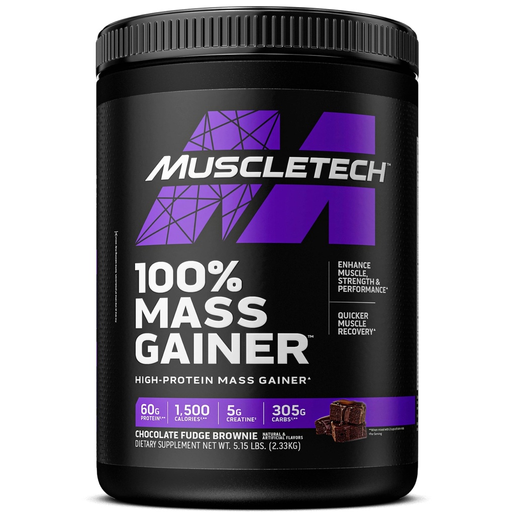 MuscleTech High Protein Mass Gainer pro muže a ženy - Protein Powder Shake for Weight Gain, Muscle Building & Recovery with Creatine Monohydrátu - Chocolate Fudge Brownie, 5.15 Pound