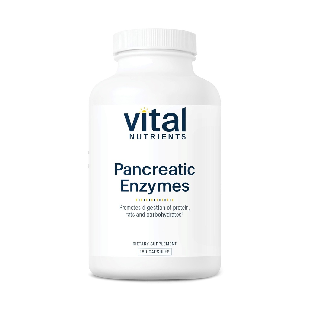 Vital Nutrients Pancreatic Enzymes 1000mg (Full Strength) 124; Pancreatin doplněk stravy s proteázou, Amyláza & Lipáza 124; Digestive Enzymes Streng124; Gluten, mlékárenský a sójový zdarma 124; 180 Kapsle