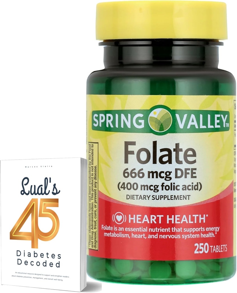 LUAL Spring Valley Folate 666 mcg DFE (400 mg kyseliny listové) 250 CountBundle 45 Diabetes Decoded, Folate dodatek pro ženy