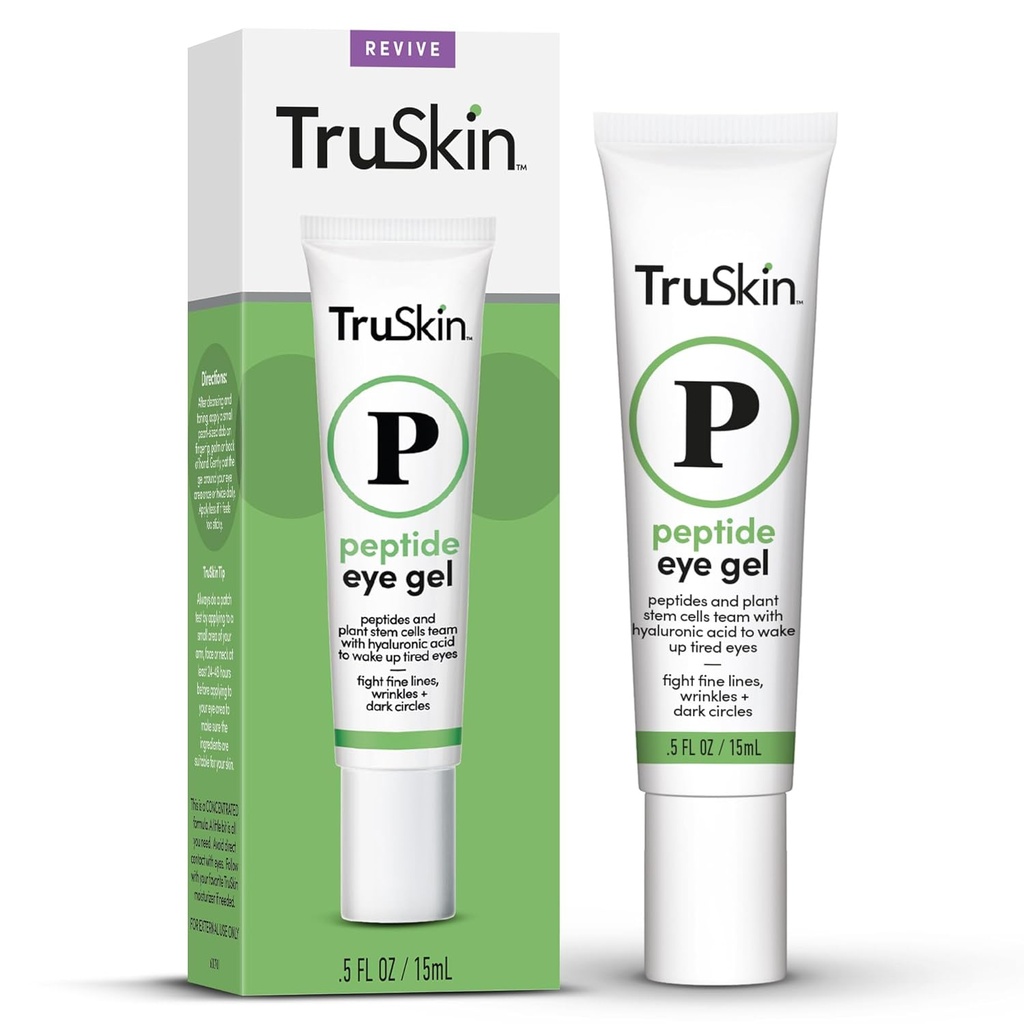 TruSkin Peptide Eye Gel - Zlepšit vzhled tmavých kruhů & čar pro Brighter- looking eye area - Under Eye Care with Peptides, Plant Stem Cells, Hyaluronic Acid - Wake Up Tired Eyes, 0.5 fl oz