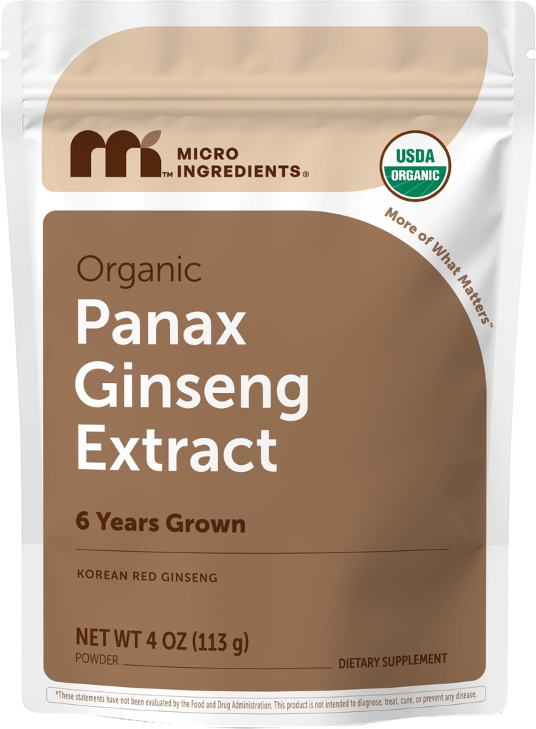 Mikro ingredience Maximální síla Organic Korean Ginseng Root 200: 1 prášek, 4 Ounce, Red Panax Ginseng Powder, Aktivní Ginsenosids, Vegan Friendly