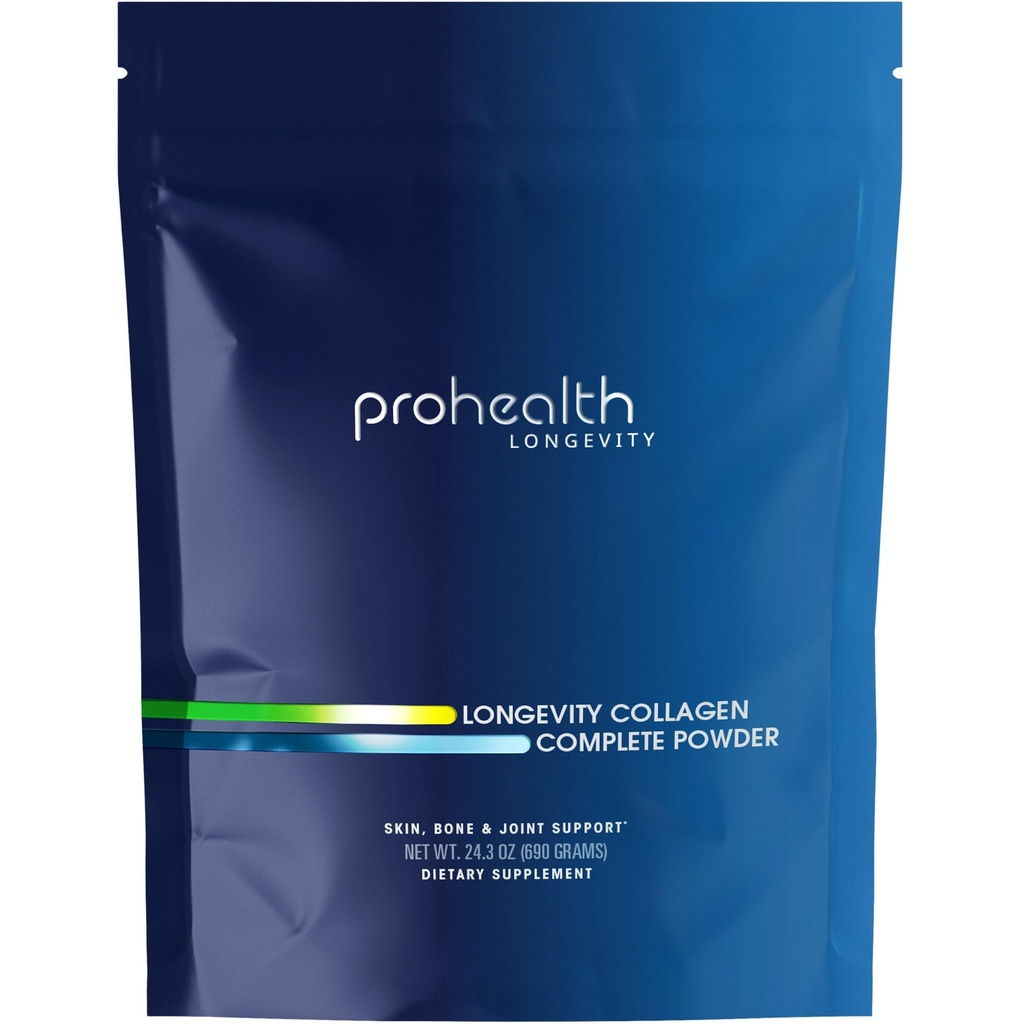 ProHealth Longevity Collagen Peptides Powder - pro lidi nad 40. 20g Multi Collagen. 2g Pro- Collagen. Kyselina hyaluronová. Typ I, II, III, V, X pro spojky, kosti, vlasy, kůže, svaly, gut - 30 Služení