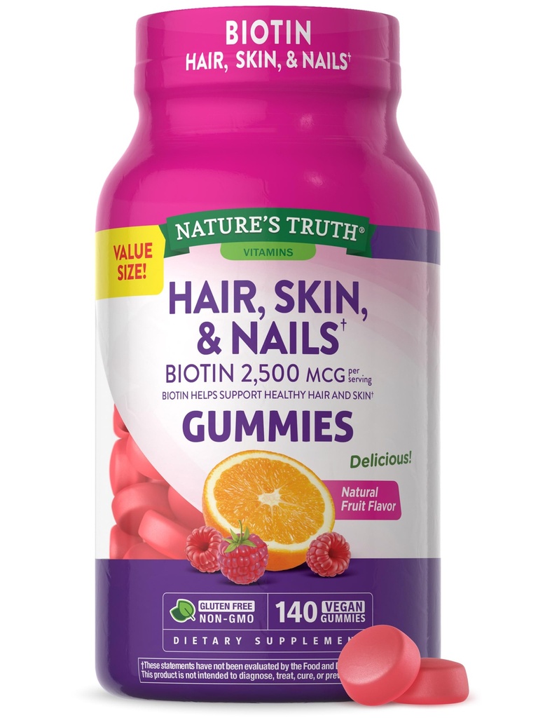 Nature 's Truth Vlasy, kůže, a hřebíky gumínky 124; s Biotin 124; 140 hrabě 124; Ovoce Flavor 124; Vegan, Non- GMO a gluten zdarma vitamín pro muže a ženy
