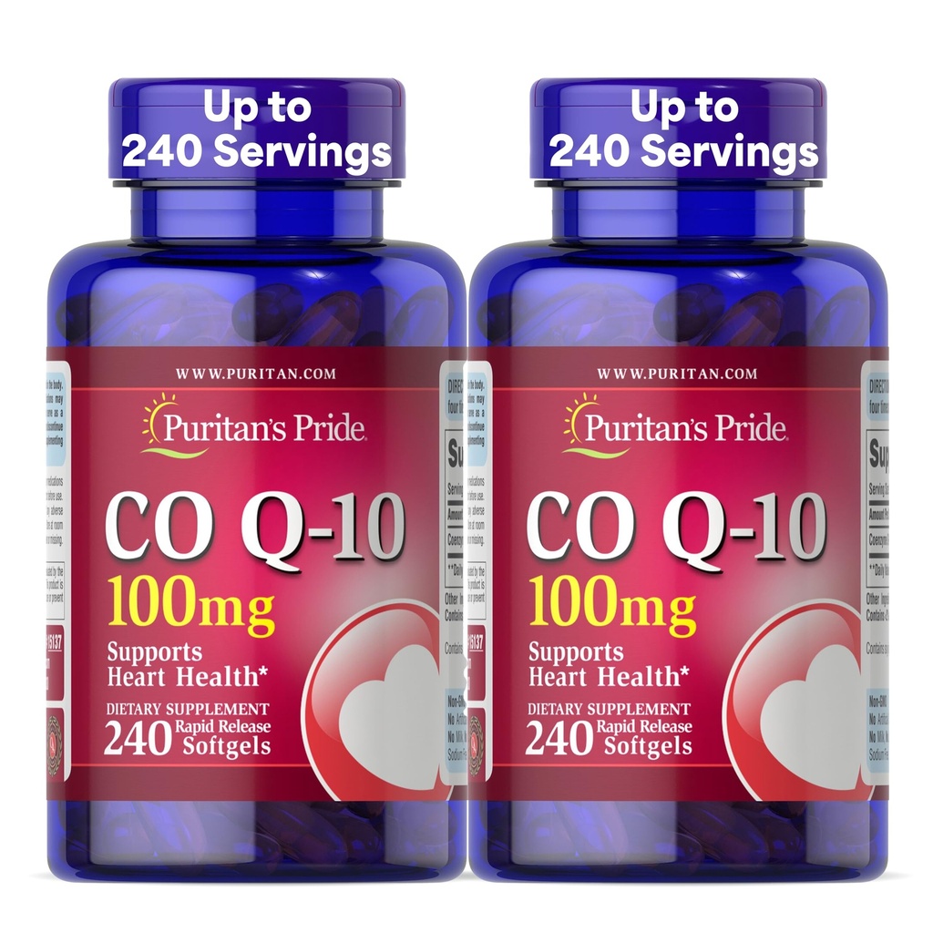 Puritan 's Pride Coenzym CoQ10 100mg, dodatek stravy pro srdeční zdraví, krevní tlak, ústní guma zdraví, a zdravé stárnutí podpora, 240 Rychlé uvolnění Softgels, 2-Pack