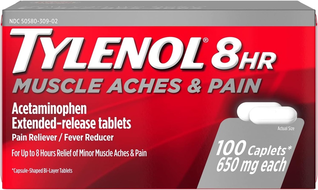 Tylenol 8 hodin svalů a bolesti Kapsle, 100 Počet na láhev (3 láhve)