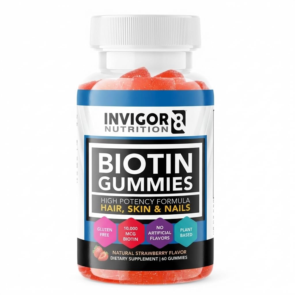 INVIGOR8 Biotin Gummies 10000mcg Gum 124; Vlasové kožní nehty Vitamíny Biotin Dodatek pro ženy Muži a děti 5000mcg x2 Supplement pro ženy 5000mcg x2