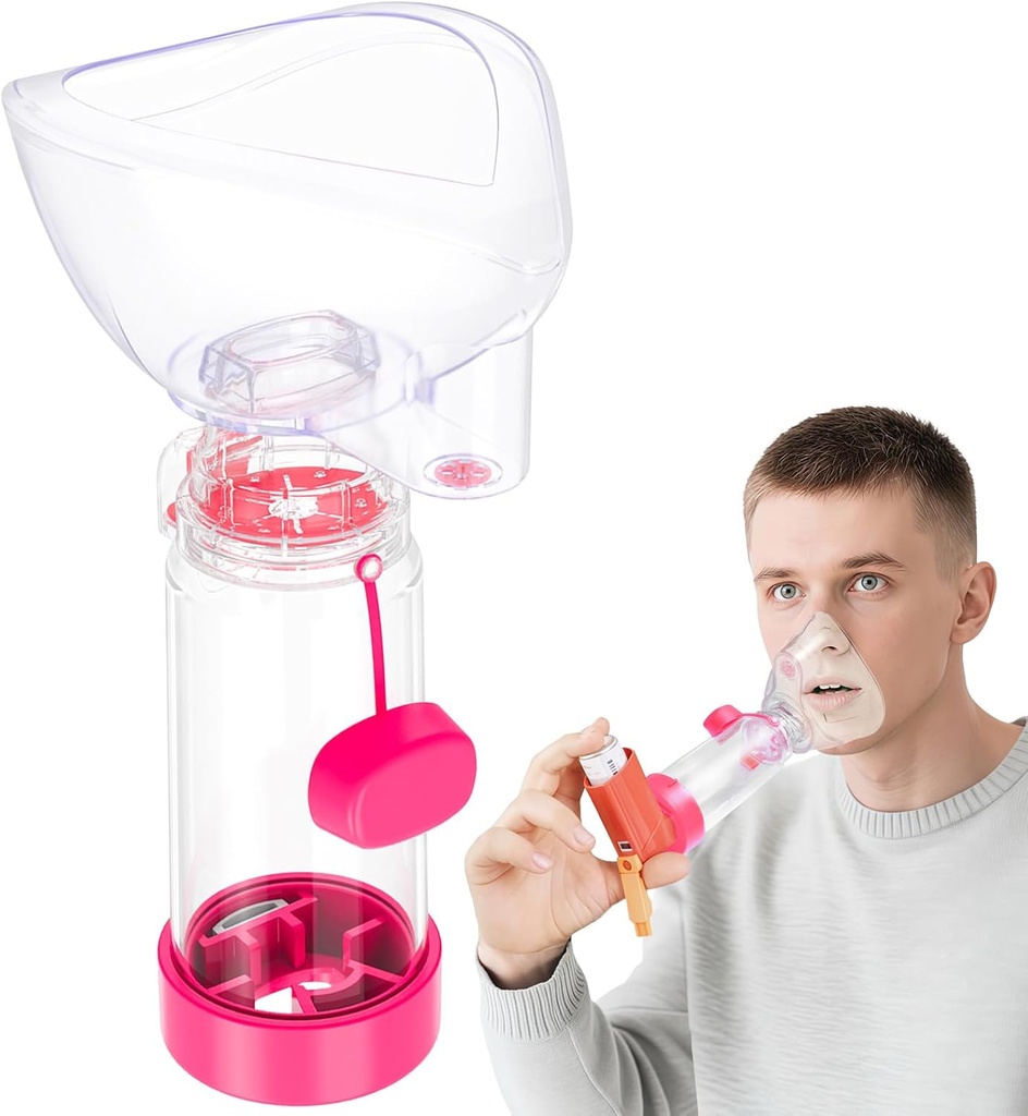 NESSI OTC Spacer Dospělý s maskou Spacer a ústní část Spacer (růžová)