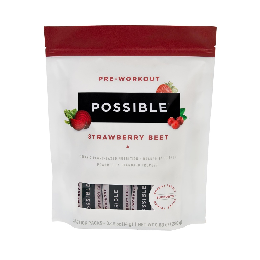 Řepné předcvičení - Strawberry Beet Flavor - Individuálně zabalené služby - Obsahuje B-Vitaminy a Zelený čaj kofein Extract - Zdroj dusičnanů - 1 Bag, 20 Stick Packs