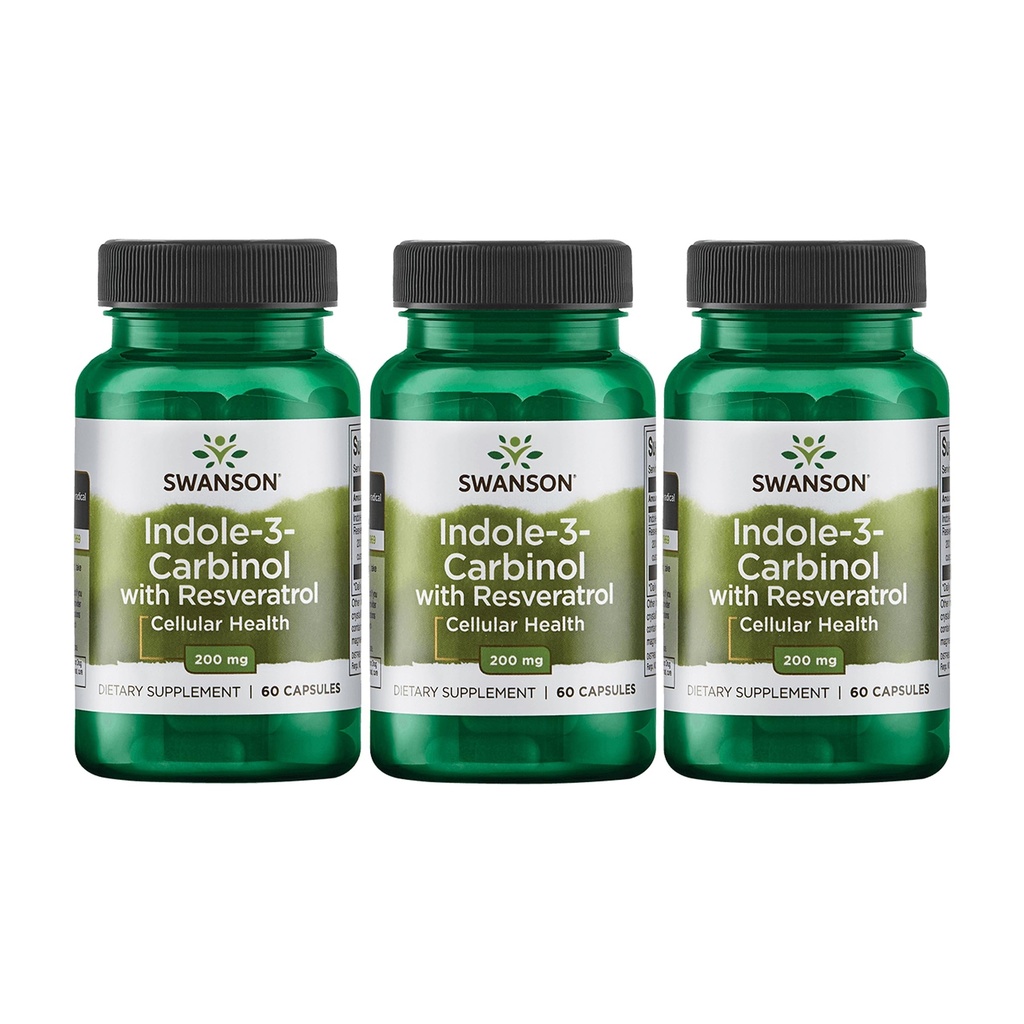 Swanson Indole-3-Karbinol s Resveratrol - I3C dodatek k podpoře buněčné ochrany - přírodní doplněk pomoci udržet rovnováhu zdravých hormonů - (60 kapslí, 200mg každý) (3 balení)