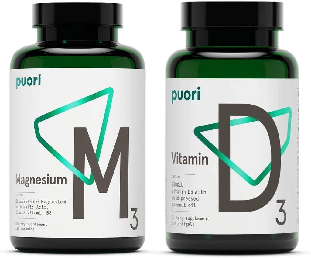 Puori Vitamin D3 a hořčík zink doplněk Bundle pro zdravé svalové funkce, zdraví kostí, imunitní podpora a kalcium-Non- GMO a gluten- bez