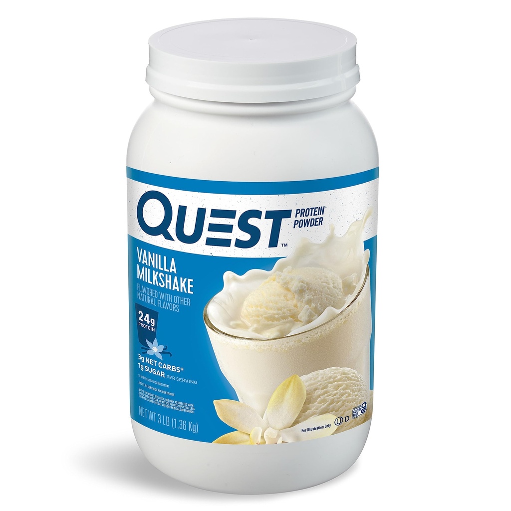 Quest Nutrition Vanilla Milkshake Protein Powder, 24g proteinu, 1g cukru, Nízký karb, gluten zdarma, 3 libry, 43 porcí