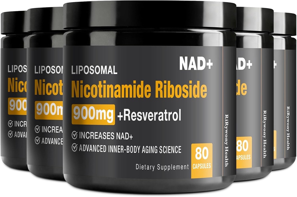 NAD dodatek - NAD + s Nicotinamidem Ribosidem (NR) a Resveratrol Quercetin 900mg Čisté organické NAD Plus pro buněčné opravy funkce zdravého stárnutí mozku, 80 Kapsle (balení 5)