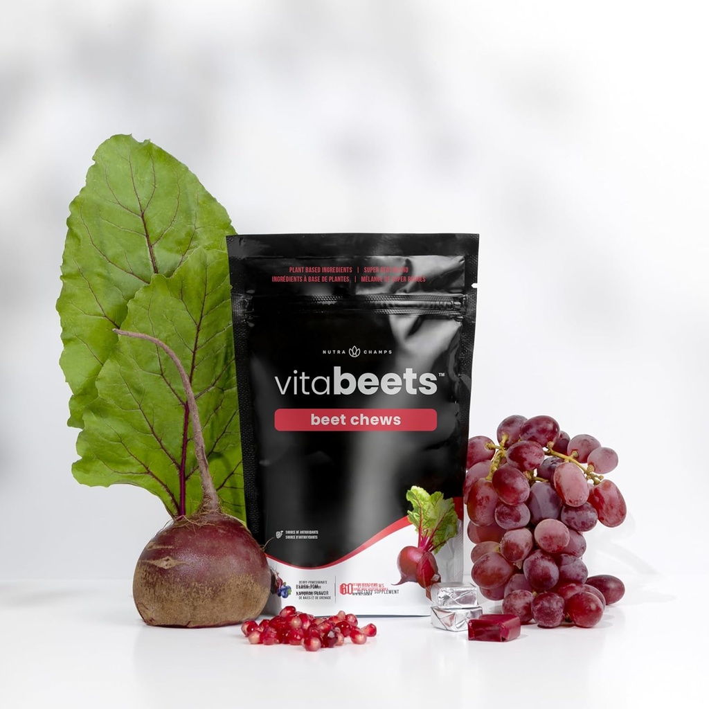 NutraChamps Beet Chews - Potent 750mg Beet Root Extract - Heart Chews - Blood Flow & Circulation Supplementary - Super Red Blend - Beet Root Gummies Alternative - 60 Soft Chew