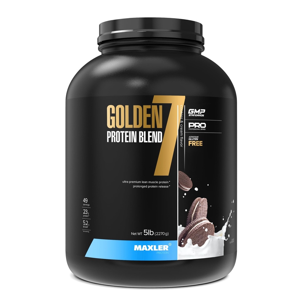 Maxler Golden 7 protein směs - proteinový prášek pro svalovou výtěžnost a zotavení - Cookies a krém protein prášek 5 liber