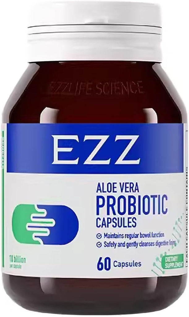 EZZ Aloe Vera Probiotická 124; Obsahuje australské Aloe Vera, Cassia a trávicí enzymy, přidat čtyři probiotika. CLAS124; Zlepšuje Gut zdraví a trávení, žádné další zácpy 124; 60 Kapsle
