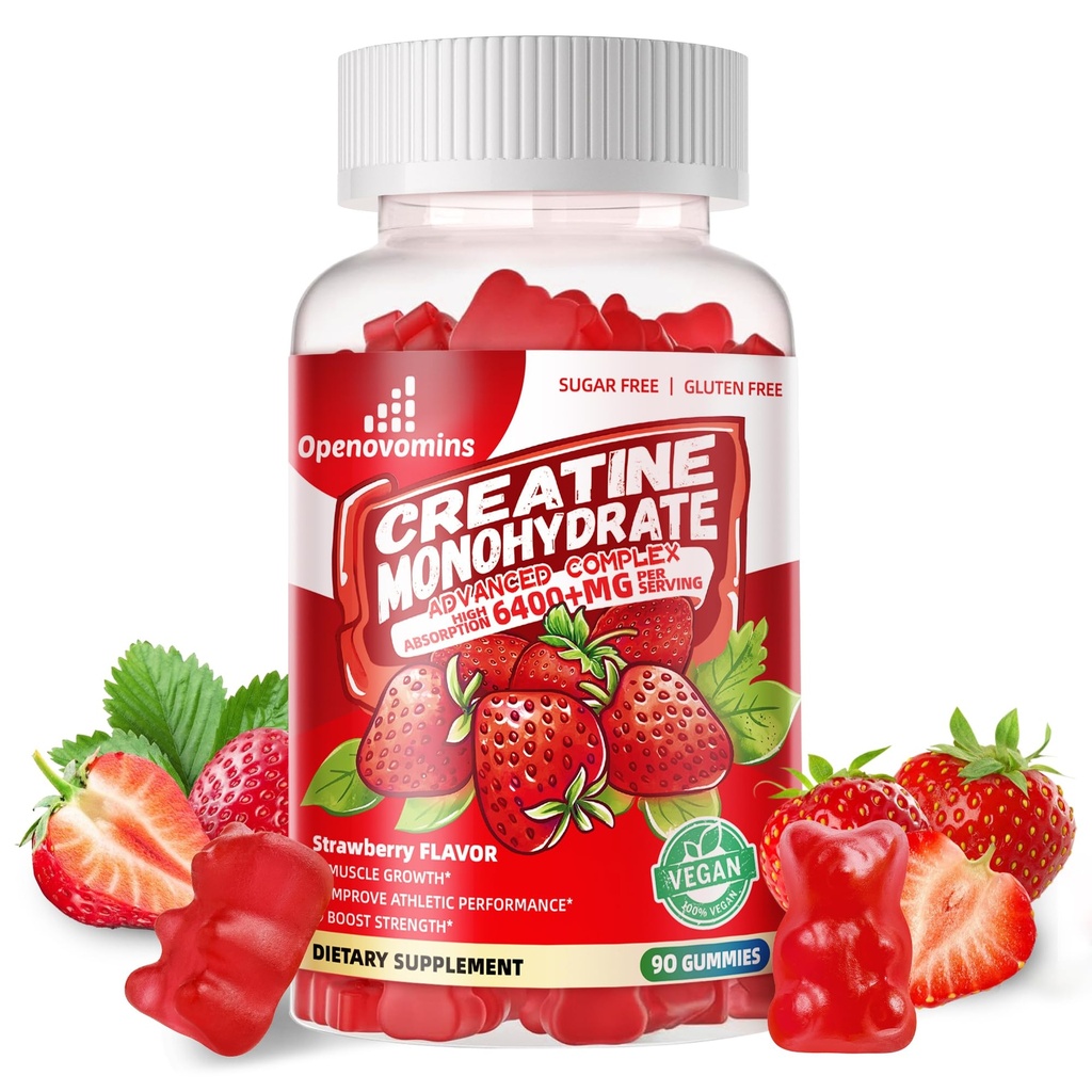 Creatine Monohydrát Žvýkačky Komplex pro muže a ženy - Advanced Formule W / L- Taurin + vitamín B12, Cukr zdarma Žvýkací doplněk, 90 Jahodové žvýkačky