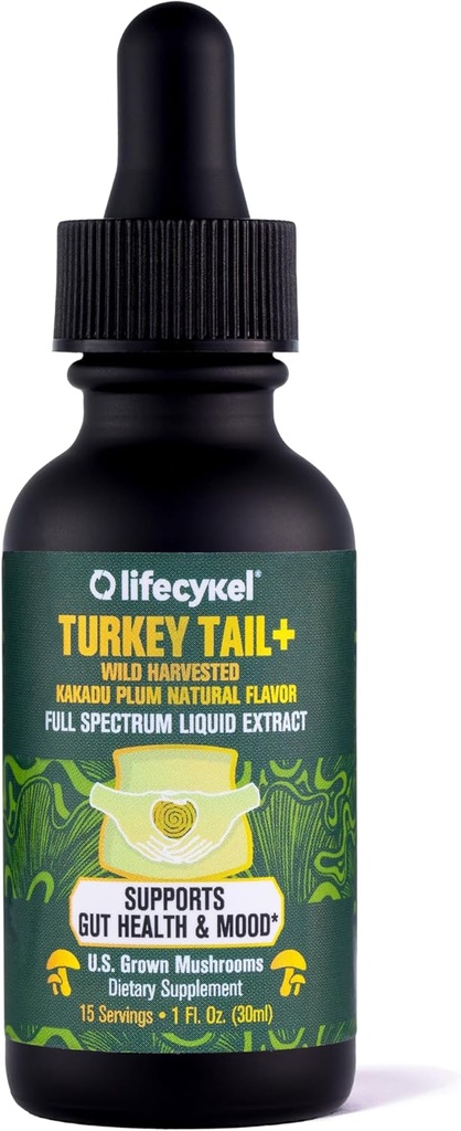 Life Cykel - Turecko Tail Houba tekutý extrakt s Kakadu Plum - imunitní podpora a stravitelné zdraví Prebiotický dodatek - Vegan, Non- GMO a gluten zdarma - 1 Fl Oz
