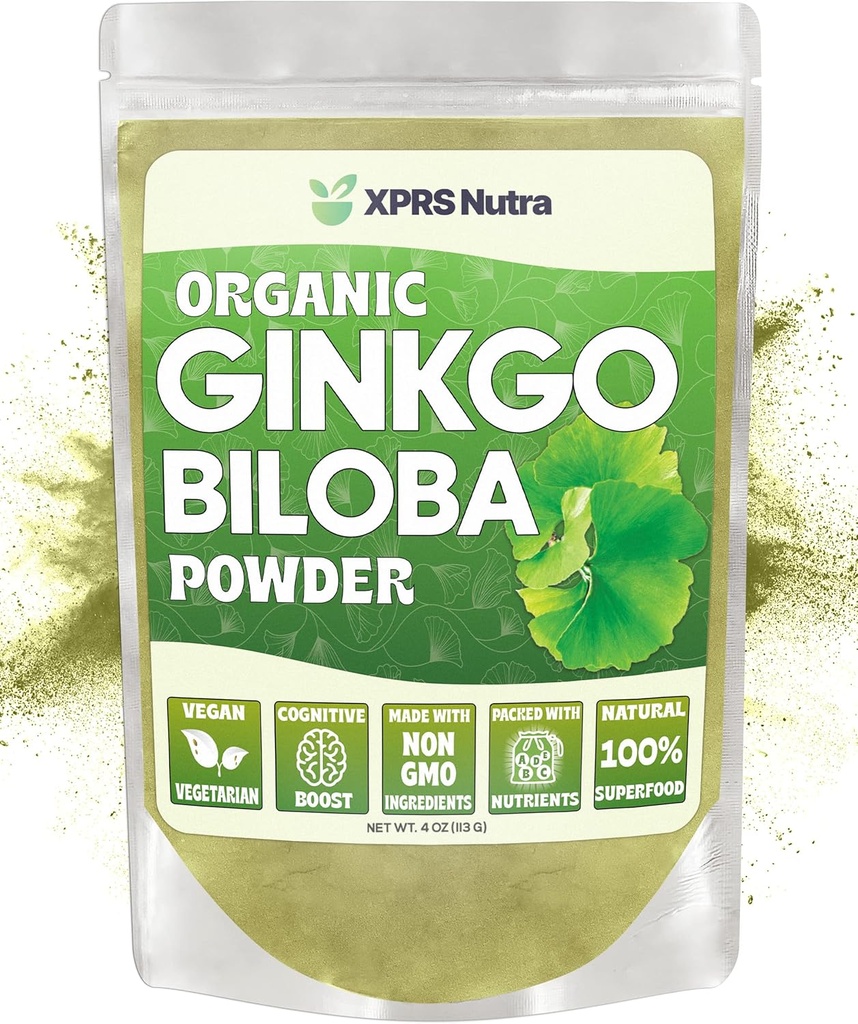 XPRS Nutra Organic Ginkgo Biloba Powder - Gingko Biloba Supplements for Cognition - Vegan Friendly Ginkoba Biloba Organic - Imunity Boosting Ginkgo Biloba Powder (4 oz)