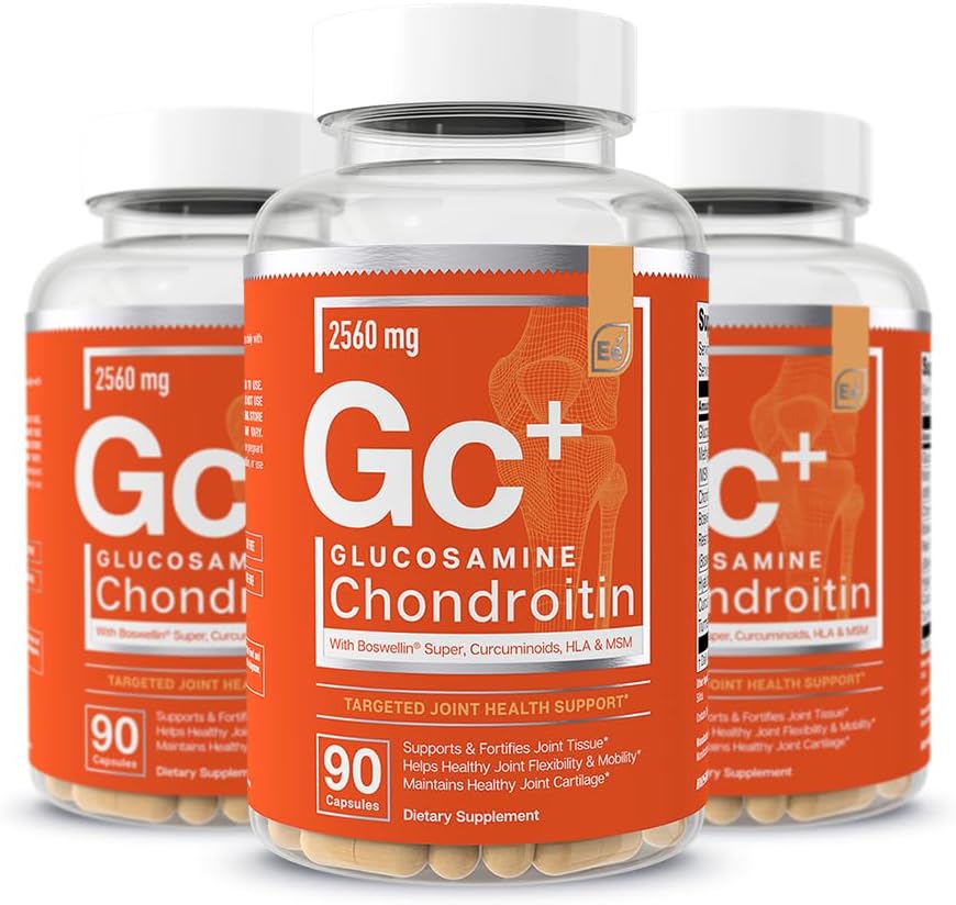 Základní prvky Glucosamine Chondroitin MSM Boswellia Serrata Hyaluronic Acid Supplement Společná podpora Antioxidační doplněk pro flexibilitu - 270 Kapsle (3 Pack)