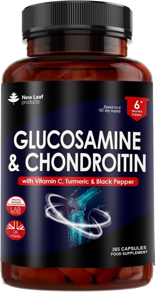 Glukosamin a Chondroitin vysoká síla - s MSM (365 tablet) Extra Absorbency obohacené vitamínem C, Glucosamin sulfát Chondroitin sulfát gluten- free, GMP, 365 Doplňkové potravinové tablety