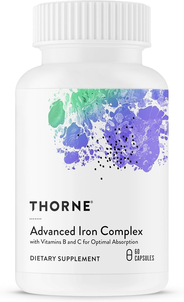 THORNE - Advanced Iron Complex - Complete Blood Support Formule * - Elemental Iron, Folate, B and C Vitaminy pro optimální absorpci - Chelated Iron Supplement - Gluten, Dairy & Soy- Free - 60 Kapsle