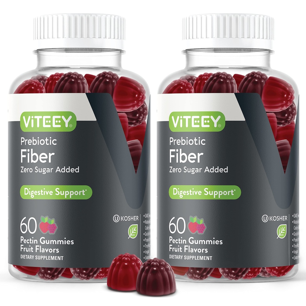 VITEEY Prebiotické Fiber Gummies pro dospělé, 4g - Gut Health & Digestive Soluble Fiber Supplement Gummies - Nulový cukr přidaný, Vegan, gluten- Free - 120 Počet