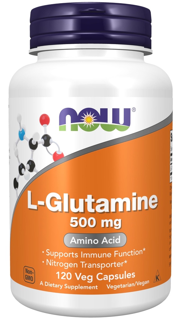 Nyní Potraviny Doplňky, L- glutamin 500 mg, Nitrogen Transporter *, Amino Acid, 120 Veg Kapsle