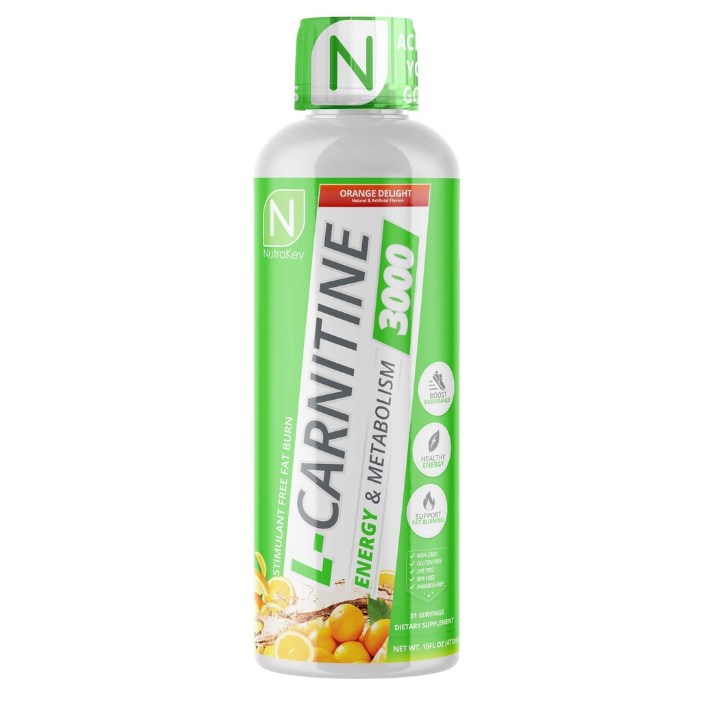 NutraKey L- Carnitin 3000mg, No Sugar, gluten Free, Turn Into Fuel, (Orange Delight) 31 Služeb