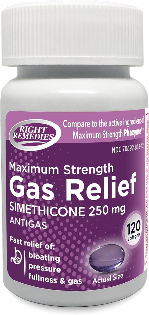 Plyn Relief Maximální síla, Simethicone 250 mg, (120 Softgels), Rychlá úleva od plynu, nafouknutí, plnost, bolestivý discomform, Porovnat s maximální sílu Phazyme Aktivní složka