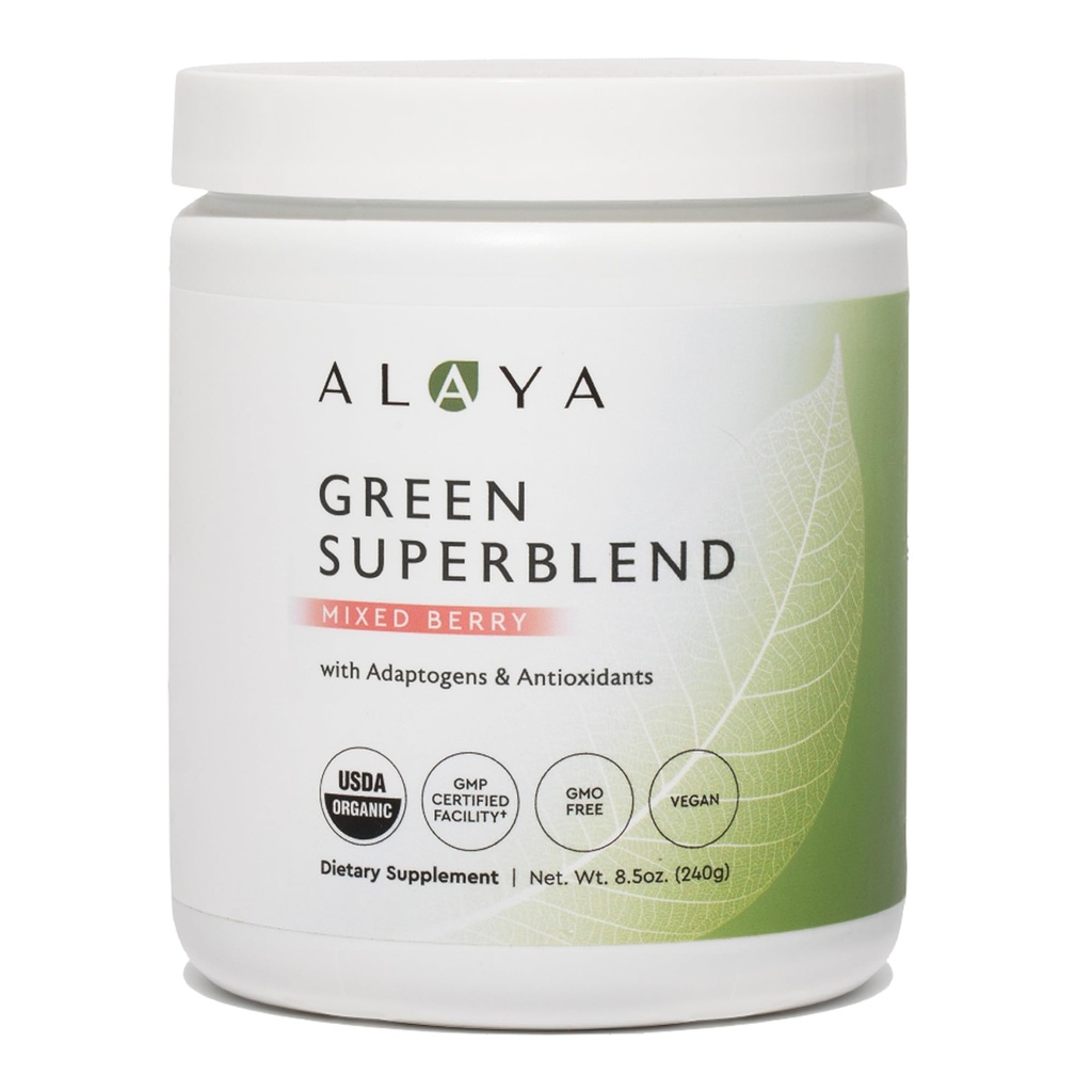 Alaya Organic Super Green Powder - Premium Green Juice Superfood Supplement Powder - Adaptogeny, antioxidanty a probiotika Blend - USDA Organic, Non- GMO, Vegan - 30 Služeb (Smíšené Berry)
