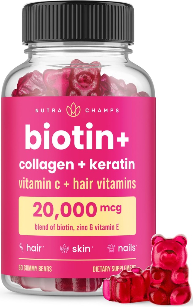 NutraChamps Vlasy kůže a nehty gumy 124; Biotin s kolagen & Keratin 124; 5000mcg Biotin Beauty Complex 124; Vitamin dodatek pro ženy a muže 124; Berry 124; Zdravé vlasy, Radiant kůže a silné nehty
