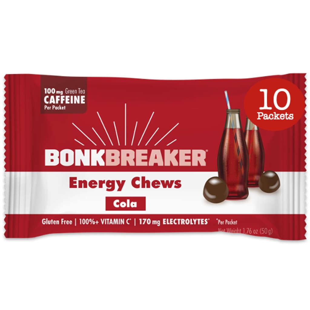 Bonk Breaker Energy Chews, Dairy- Free, Gluten- Free ingredience poskytnout rychlou energii a zaměření, 1 box 10 Packets, Cola
